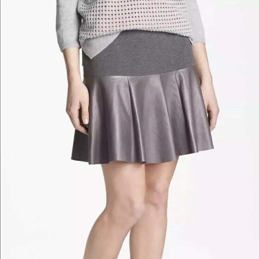 Hinge Gray Fit & Flare Mini Skirt Leather S